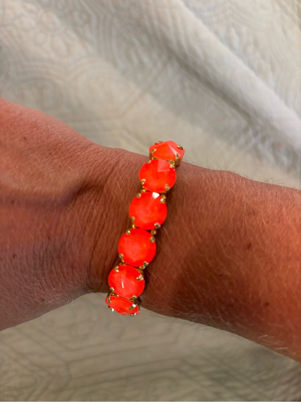 Gold-Tone Bracelet with Neon Orange Austrian Crystals